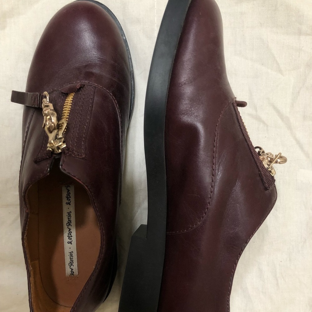 & other stories loafer shoes - Burgundy, Gold Zip Detail, Women US6/ EUR 36